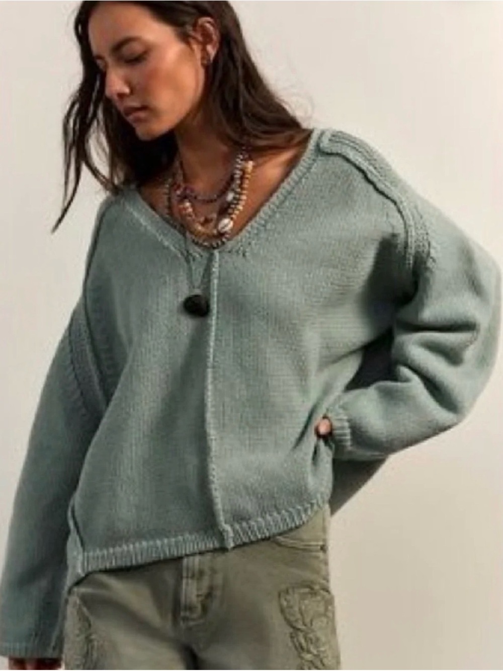 We the Free Monarch VNeck Pullover Sweater in Mountain Mint